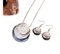 Genérico Vintage Enamel Jewelry Set, Boho Layered Earrings Necklaces Set, Triple-layer Hammered Colorful Pendants Necklace, Jewelry Gift for Women Anniversary Birthday (dark blue)