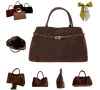 Genérico Vintage Faux Suede Tote Bag for Women,Slouchy Bucket Retro Suede Handbag,Large Capacity Magnetic Top Handle Shoulder Bag (Coffe)