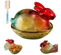 Genérico Vintage Glass Rabbit Candy Dish with Lid, Colorful Crystal Funny Dessert Candy Jars, Gradient Color Easter Bunny Cookies Bowl for Home,Office,Tabletop Decor,Kitchen,Snack