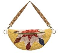 Genérico Vintage-Inspired Patchwork Quilted Sling Bag, Women's Bohemian Patchwork Bag with Lightweight Curved Design for Daily (A)