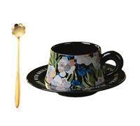 Genérico Vintage Iris Coffee Mug with Saucer Set-Couples Cups, Elegant Floral Ceramic Tea Cup Set, Engagement Wedding Housewarming Birthday Mug Gift for Friend Leader Bestie