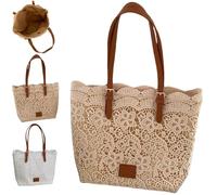 Genérico Vintage Lace Shoulder Bag, Stylish Elegant Boho Style Travel Woven Beach Bags, for Daily Commute & Travel (Champagne)