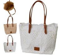 Genérico Vintage Lace Shoulder Bag, Stylish Elegant Boho Style Travel Woven Beach Bags, for Daily Commute & Travel (White)