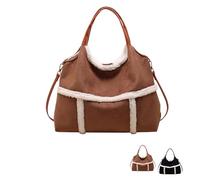 Genérico Vintage Lamb Wool Lined Shoulder Bag, Faux Lamb Wool Lined, Fall Winter Slouchy Crossbody, Vintage Large Capacity (Brown)