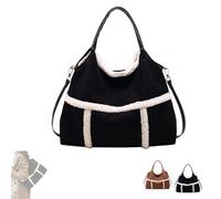 Genérico Vintage Lamb Wool Lined Shoulder Bag, Faux Lamb Wool Lined, Fall Winter Slouchy Crossbody, Vintage Large Capacity (Black)