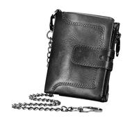 Genérico Vintage Leather Wallet - Anti Theft Chain Wallet for Men | Cowhide Material with Zipper Buckle, Multiple Card Slots, Secure Paper Money Holder, Stylish Credit Card Organizer