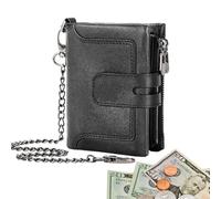 Genérico Vintage Leather Wallet with Chain, Anti-Theft Male Credit Card Holder, Zipper & Buckle Design, Multiple Card Slots, Durable Cowhide Wallet for Paper Money, Negro , Se référer au descriptif