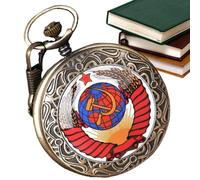 Genérico Vintage Pocket Watch, Hammer Sickle Emblem Timepiece, Embossed Pentagram Wheat Design, Retro Chain Accessory, Classic Soviet-Inspired Collectible for Men and Women