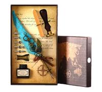 Genérico Vintage Quill Pen and Ink Sets,Mechanical Feather Dip Pen Set with 5 Replacement Nibs and Brass Base,Calligraphy Dip Pens Gift Set with Wax Seal for Writing