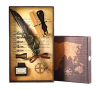 Genérico Vintage Quill Pen and Ink Sets,Mechanical Feather Dip Pen Set with 5 Replacement Nibs and Brass Base,Calligraphy Dip Pens Gift Set with Wax Seal for Writing