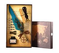 Genérico Vintage Quill Pen and Ink Sets,Mechanical Feather Dip Pen Set with 5 Replacement Nibs and Brass Base,Calligraphy Dip Pens Gift Set with Wax Seal for Writing