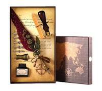 Genérico Vintage Quill Pen and Ink Sets,Mechanical Feather Dip Pen Set with 5 Replacement Nibs and Brass Base,Calligraphy Dip Pens Gift Set with Wax Seal for Writing