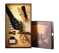 Genérico Vintage Quill Pen and Ink Sets,Mechanical Feather Dip Pen Set with 5 Replacement Nibs and Brass Base,Calligraphy Dip Pens Gift Set with Wax Seal for Writing