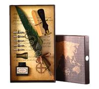 Genérico Vintage Quill Pen and Ink Sets,Mechanical Feather Dip Pen Set with 5 Replacement Nibs and Brass Base,Calligraphy Dip Pens Gift Set with Wax Seal for Writing