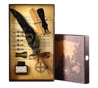 Genérico Vintage Quill Pen and Ink Sets,Mechanical Feather Dip Pen Set with 5 Replacement Nibs and Brass Base,Calligraphy Dip Pens Gift Set with Wax Seal for Writing