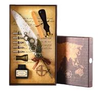 Genérico Vintage Quill Pen and Ink Sets,Mechanical Feather Dip Pen Set with 5 Replacement Nibs and Brass Base,Calligraphy Dip Pens Gift Set with Wax Seal for Writing