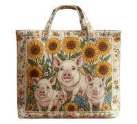 Genérico Vintage Quilted Tote Bag,Cute Animals Print Cotton Shoulder Bag,Canvas Book Print Shoulder Bags for Vacation Shopping