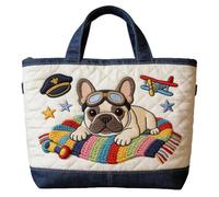 Genérico Vintage Quilted Tote Bag,Cute Animals Print Cotton Shoulder Bag,Canvas Book Print Shoulder Bags for Vacation Shopping