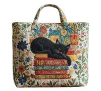 Genérico Vintage Quilted Tote Bag,Cute Animals Print Cotton Shoulder Bag,Canvas Book Print Shoulder Bags for Vacation Shopping