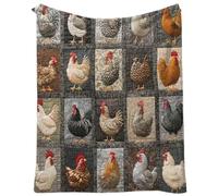 Genérico Vintage Rooster Plaid Print Blanket, Cozy Vintage Rooster Plaid Blanket, Funny & Cute Cozy Chicken Throw Funny Farm Quilt (Style B,59 * 78.7in)