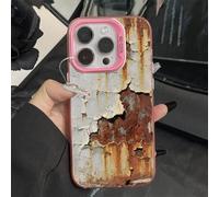 Genérico Vintage Rust Look Phone Case Compatible for iPhone 17/16/15 Pro MAX, Creative Industrial Iron Style Rusty Imitation Phone Cover, intage Industrial Cover (For iPhone15,Pink)
