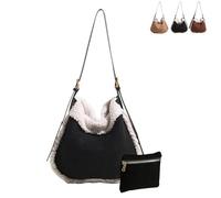 Genérico Vintage Suede Tote Bag Plush Fuzzy Shoulder Bag - Large Capacity Purse, Soft Faux Fur & Suede Handbag for Women (Black)