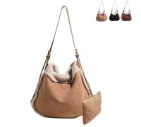 Genérico Vintage Suede Tote Bag Plush Fuzzy Shoulder Bag - Large Capacity Purse, Soft Faux Fur & Suede Handbag for Women (Khaki)