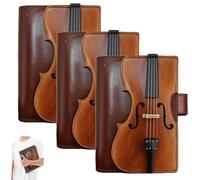 Genérico Vintage Violin Leather Notebook - Handmade Look Refillable Journal, 200 A5 Lined Pages, PU Leather Diary for Study Teacher College Meeting, Classic Music Gift for Musicians & Students (3Pcs)