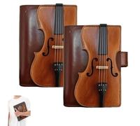 Genérico Vintage Violin Leather Notebook - Handmade Look Refillable Journal, 200 A5 Lined Pages, PU Leather Diary for Study Teacher College Meeting, Classic Music Gift for Musicians & Students (2Pcs)