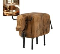 Genérico Vintage Wooden Cow Figurine with Metal Bell,Rustic Western-Style Bull Farmhouse Animal Sculpture,for Shelf Mantel Living Room Home Office Decor Ornament,Animal Lovers Gift