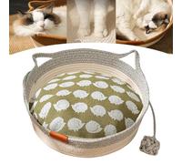 Genérico Virelapets Cotton Rope Woven Cat Bed Basket with Toy Tail, Virelapets Woven Rope Cat Basket, Cotton Bed, Protects Furniture, Beds for Indoor (Style-B,M)