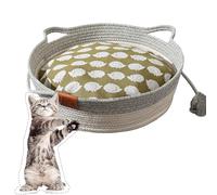 Genérico Virelapets Woven Rope Cat Basket, Cat Bed Basket Round Cotton Rope Woven with Toy Tail, Semi-Enclosed Design, Beds Indoor Cats for Small, Medium and Large Pet (Gray,L/48cm)