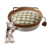 Genérico Virelapets Woven Rope Cat Basket, Cat Bed Basket Round Cotton Rope Woven with Toy Tail, Semi-Enclosed Design, Beds Indoor Cats for Small, Medium and Large Pet (Brown,S/35cm)