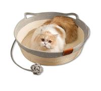 Genérico Virelapets Woven Rope Cat Basket, Cats Scratching Pads, Beds for Indoor Cats, 13.8” /16.5” /18.9” Pets Scratching Pad, with Pet Ball Toy and Blanket (Gray A,Small)