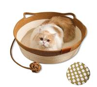 Genérico Virelapets Woven Rope Cat Basket, Cats Scratching Pads, Beds for Indoor Cats, 13.8” /16.5” /18.9” Pets Scratching Pad, with Pet Ball Toy and Blanket (Khaki B,Large)