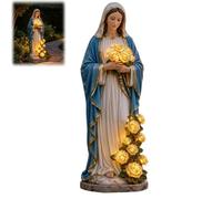 Genérico Virgin Mary Garden Light,Virgin Mary Statue Solar Outdoor Light with LED Glowing Roses,Hand-Painted Resin Catholic Christian Yard Decor Gift,for Patio Porch Lawn