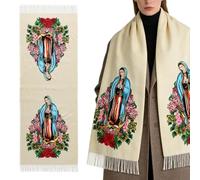 Genérico Virgin Mary Shawl - Soft Warm Fabric, Floral Pattern Scarf, Women Blanket | Lightweight Design, Prayer Travel Wrap For Hotel, Garden, Indoor, Outdoor, Thanksgiving, Holiday, Party