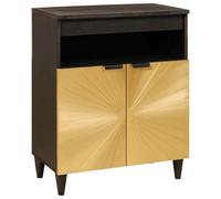 Genérico Vitrina Negro y Dorado 60 x 33 x 75 cm Madera Maciza de Mango,Mobiliario,Armarios y Almacenamiento,Almacenamiento para CD y DVD,Oro,16.95 KG,4017853