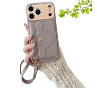 Genérico VogueSkin Wallet Case, 3-in-1 Wallet Phone Case, Premium Leather, Card Holder & Hidden Makeup Mirror, For 17/16/15/14/13 (13Pro MAX,Gray)