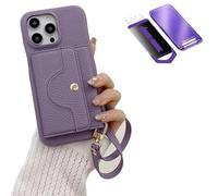 Genérico Vogueskin Wallet Case, Premium Leather, Card Holder & Hidden Makeup Mirror, 3-in-1 Wallet Phone Case for 17/16/15/14/13 Series, Comes with Privacy Screen Protector Set (16,Purple)