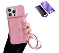 Genérico Vogueskin Wallet Case, Premium Leather, Card Holder & Hidden Makeup Mirror, 3-in-1 Wallet Phone Case for 17/16/15/14/13 Series, Comes with Privacy Screen Protector Set (17 Pro,Pink)