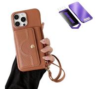 Genérico Vogueskin Wallet Case, Premium Leather, Card Holder & Hidden Makeup Mirror, 3-in-1 Wallet Phone Case for 17/16/15/14/13 Series, Comes with Privacy Screen Protector Set (15 Pro MAX,Brown)