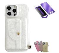 Genérico Vogueskin Wallet Case, Premium Leather, Card Holder & Hidden Makeup Mirror, 3-in-1 Wallet Phone Case for 17/16/15/14/13 Series, Comes with Privacy Screen Protector Set (14 Pro,White)