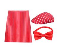 Genérico Waiter Costume - Adjustable Red And White Striped Apron Kit, 1950s Waiter Costume Set With Hat And Red Bow Tie Adult Carnival Chef Costumes With Pockets For Birthday Party