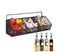 Genérico Wall Basket, 3 Compartment Container, 14.17x5.51x5.91 Inches Wall Mounted Rack, Space Saving Multipurpose Organizer for Ginger Garlic Onion Potato Kitchen Pantry Storage Use