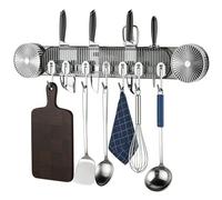 Genérico Wall Mounted Suction Cup Hook Rail - 8 Adjustable Hangers | ABS Gray Silver, 41.7×6.3×4cm Size, 260g Heavy Duty No Drilling Organizer for Kitchen Bathroom Shower Tile Glass Towels Sponges