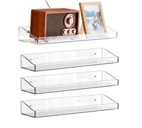Genérico Wall Shelves - Clear Floating Rack | Acrylic Organizer Display, 15 Inch Storage Ledge, Kitchen Bathroom Bedroom Holder, Makeup Perfume Book Figurine Stand, Modern Home Decoration Accessory