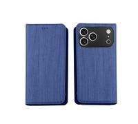 Genérico Wallet Case For iPhone15 Plus Imitation Leather Card Slots Magnetic Kickstand Shockproof Flip Folio Protective For Tree Grain Cover Blue