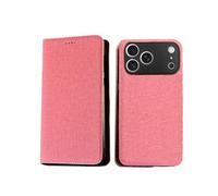 Genérico Wallet Case For iPhone15 Plus Imitation Leather Card Slots Magnetic Kickstand Shockproof Flip Folio Protective Cotton and Linen Pattern Cover Pink