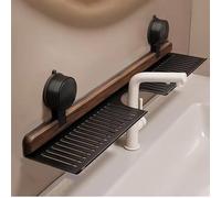 Genérico Walnut Bathroom Kitchen Suction Cup Shelf, Wall Mounted No Drilling Storage Shelf Basket Accessories, Wood Faucet Storage Rack, for Vanity, Kitchen (Black)